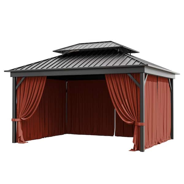 Kimunuk 10 ft. x 13 ft. Universal Outdoor Privacy Curtains, Gazebo Replacement with Zipper Terra Red (4-Side Curtain Only)