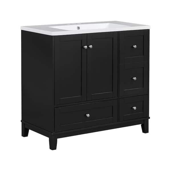 Qualler 36 in. W x 18 in. D x 34 in. H Single Sink Freestanding Bath Vanity in Black with White Resin Top