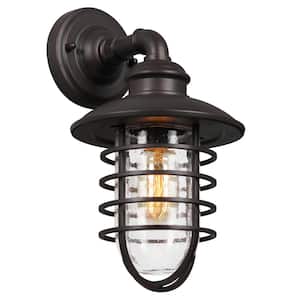 Stevenson 1-Light Bronze Rustic Industrial Indoor/Outdoor Wall Lantern Sconce