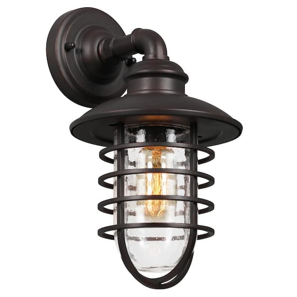 Stevenson 1-Light Bronze Rustic Industrial Indoor/Outdoor Wall Lantern Sconce