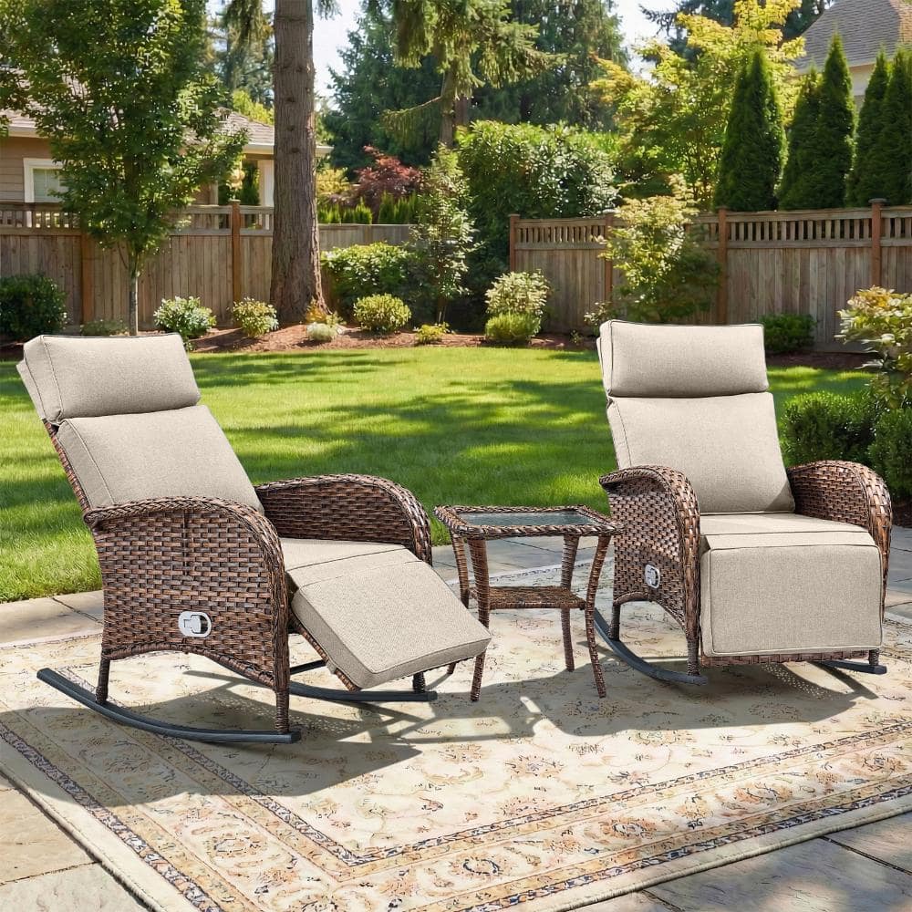 Rotavia 2PCS Wicker Outdoor Rocker Patio Recliner with Side Table and Beige Cushions, Adjustable Backrest and Footrest price history on PriceWatchPro