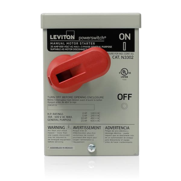 Leviton 30 Amp 600 Volt Industrial Grade 2-Pole Toggle In Type 3R Enclosure AC Manual Motor Controller - Gray