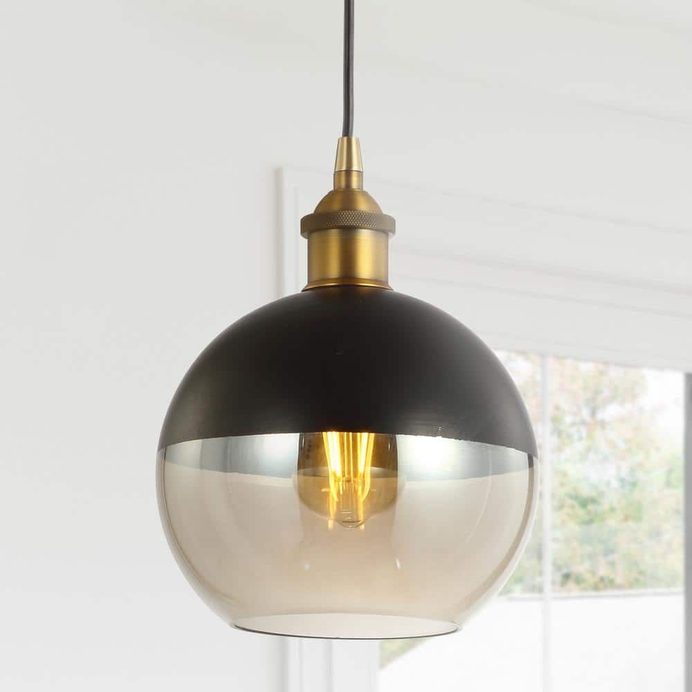 JONATHAN Y Nixon 7.5 in. 1-Light Brass Gold/Black Adjustable Drop Globe  Metal/Glass LED Pendant JYL3513A - The Home Depot