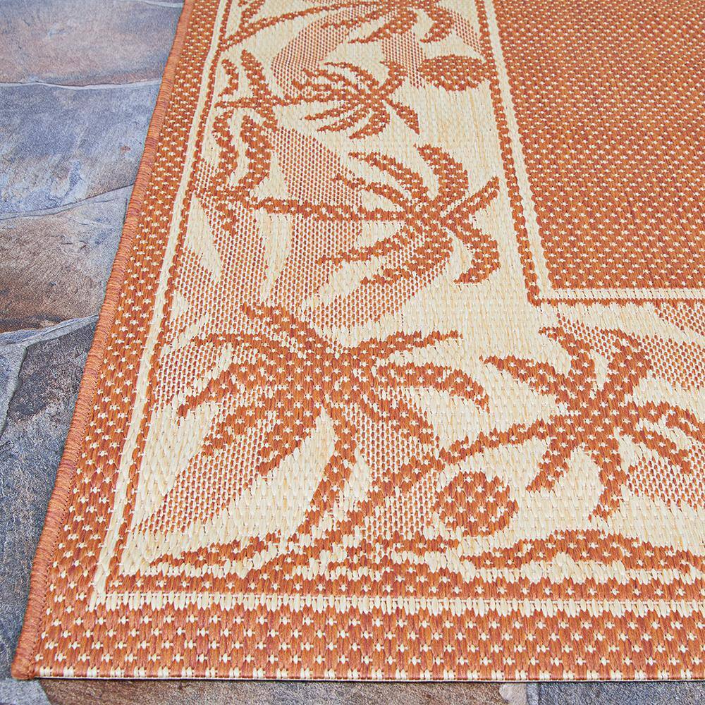 Terracotta and Natural Round Synthetic Outdoor Rug, 8'6"