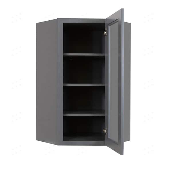 Lancaster Gray Plywood Shaker Stock Assembled Wall Diagonal Glass Door Kitchen Cabinet 24 in. W x 42 in. H x 12 in. D