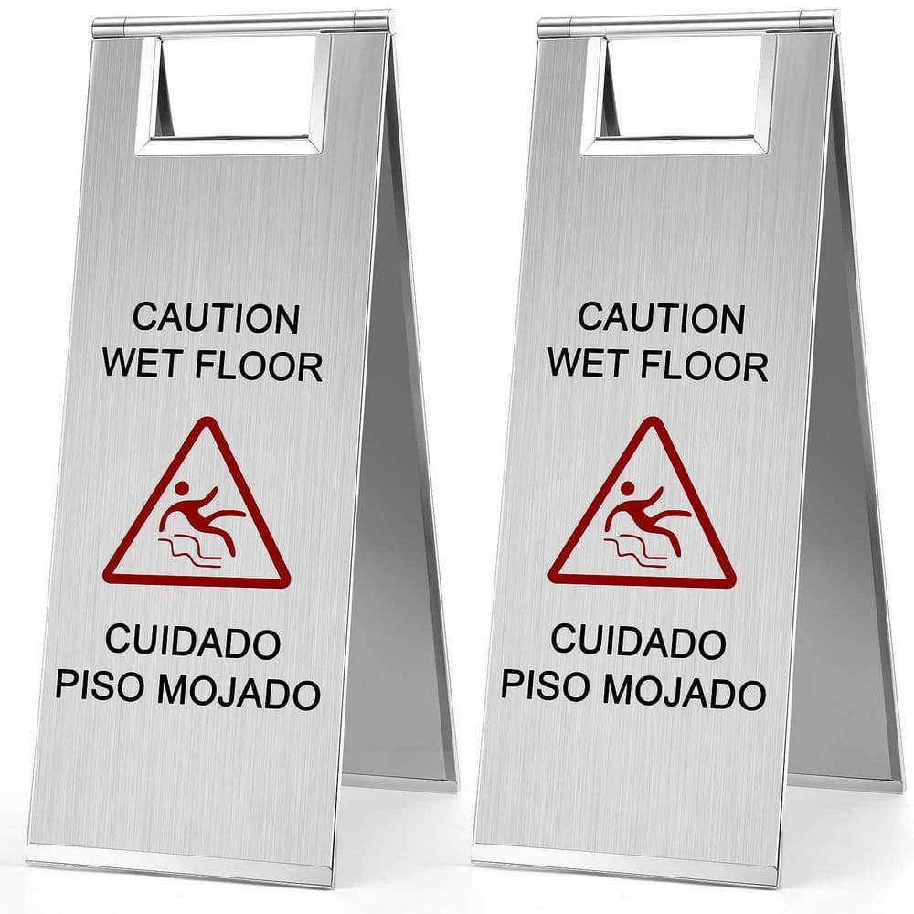 2 Pack Stainless Steel Double Sided Bilingual Wet Floor Warning Sign Portable Foldable Safety Board price history on PriceWatchPro