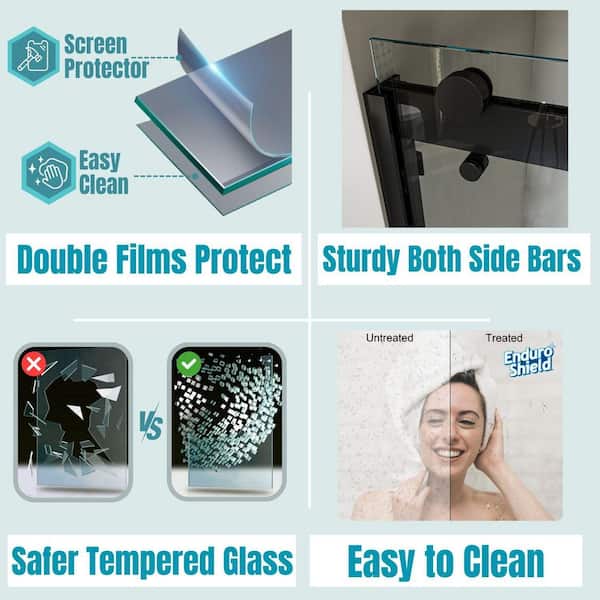 58 in. To 60 in. Width x 76 in. H Sliding Framed Shower Door in Matte Black with Clear Glass