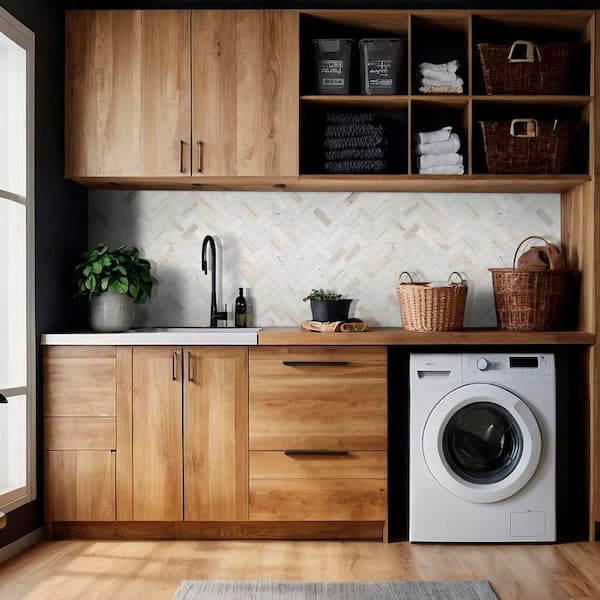 Angora Herringbone 12 in. x 12 in. x 0.38 in. Polished Marble Mesh-Mounted Mosaic Tile (10 sq. ft./case)