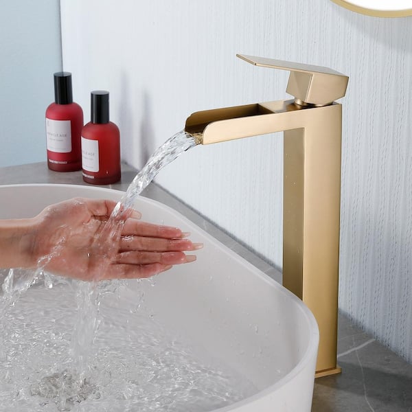 Ami High Arc Single Handle Single-Hole Bathroom Faucet 1.2 GPM with Drain in Brushed Gold