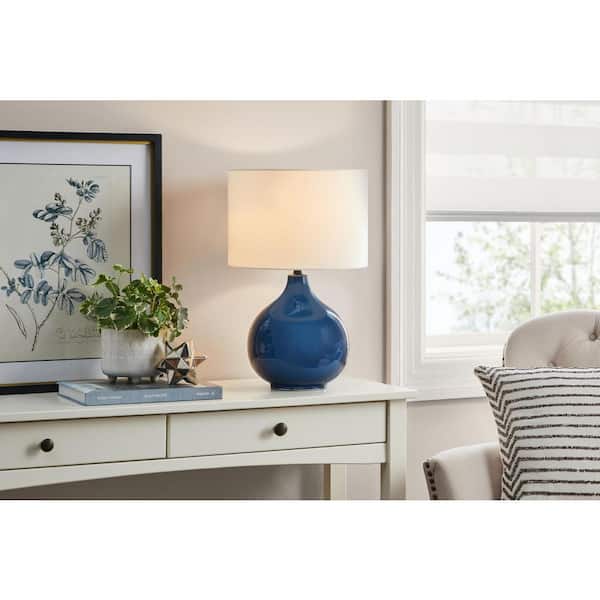 Hampton Bay Amherst 20 in. Coastal Blue Table Lamp with Ceramic Base