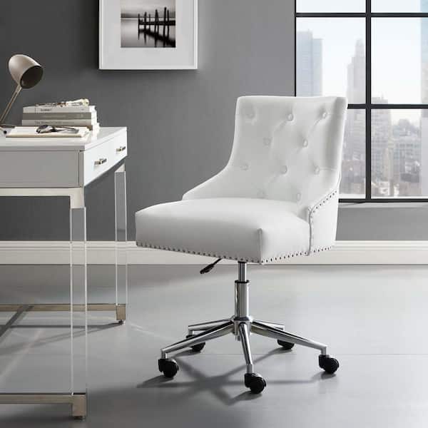 MODWAY Regent White Tufted Button Swivel Faux Leather Office Chair