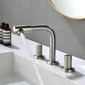 8 in. Widespread Double Handle 6.5 in. Faucet Height Brass 3-Hole Bath Sink Faucet in Brushed Nickel