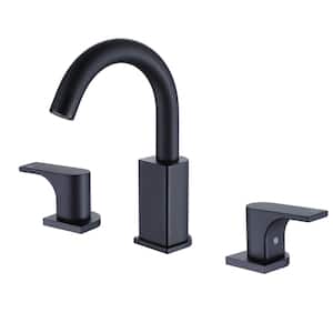 8 in. Widespread Double Handle Bathroom Faucet with Swivel Spout 3-Hole Brass Bathroom Sink Taps in Matte Black