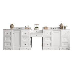 De Soto 120.50 in. W x 23.5 in. D x 36.3 in. H Double Bath Vanity in Bright White with Solid Surface Top in Arctic Fall