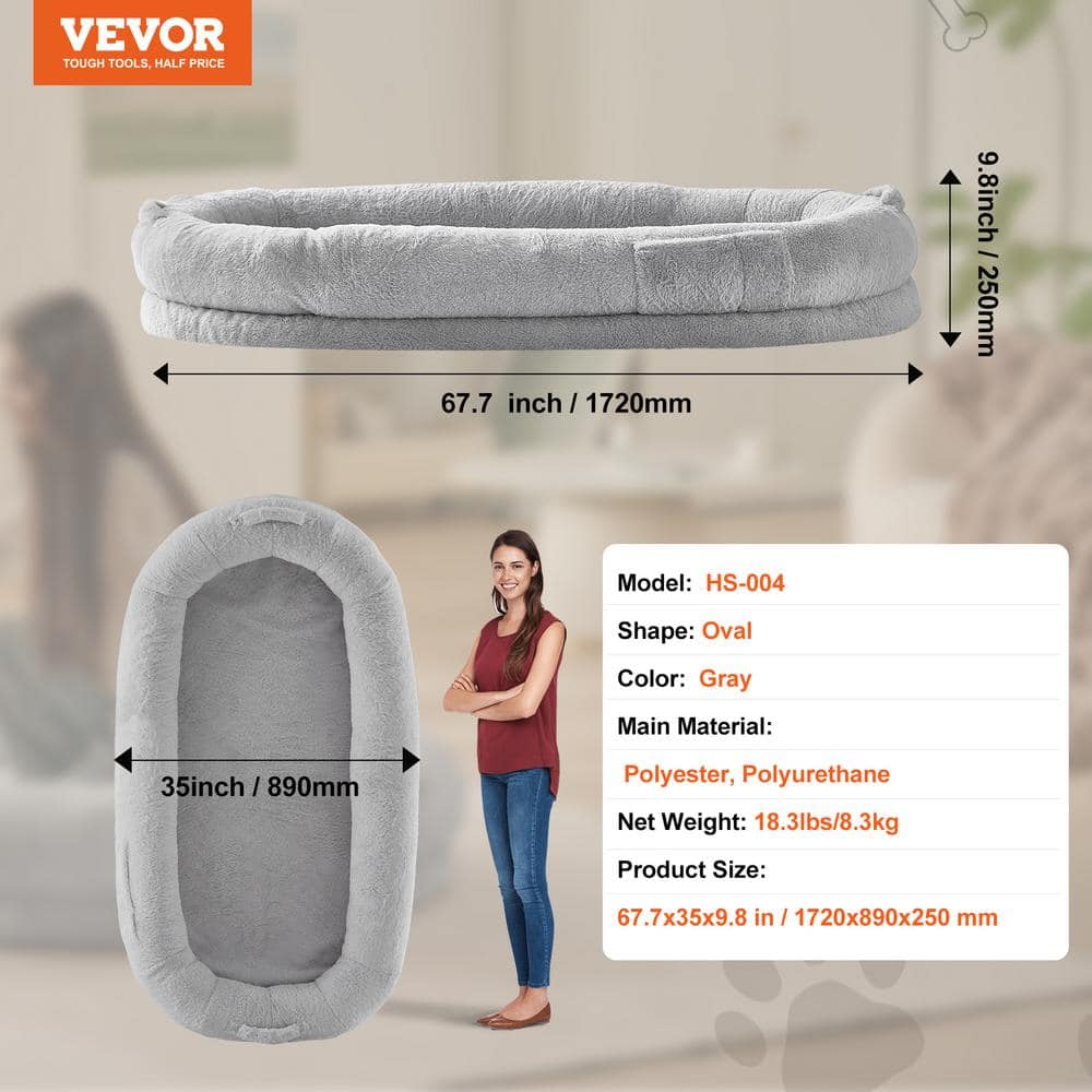 Large Light Gray Orthopedic Human Dog Bed with Faux Rabbit Fur