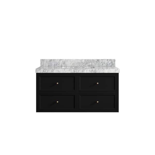 Willow Collections Roswell 42 in. Single Sink Freestanding Black Bath Vanity with Carrara Marble Top