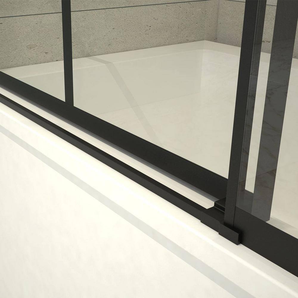 Joselyn 59" Black Steel Framed Sliding Tub Door with Clear Glass