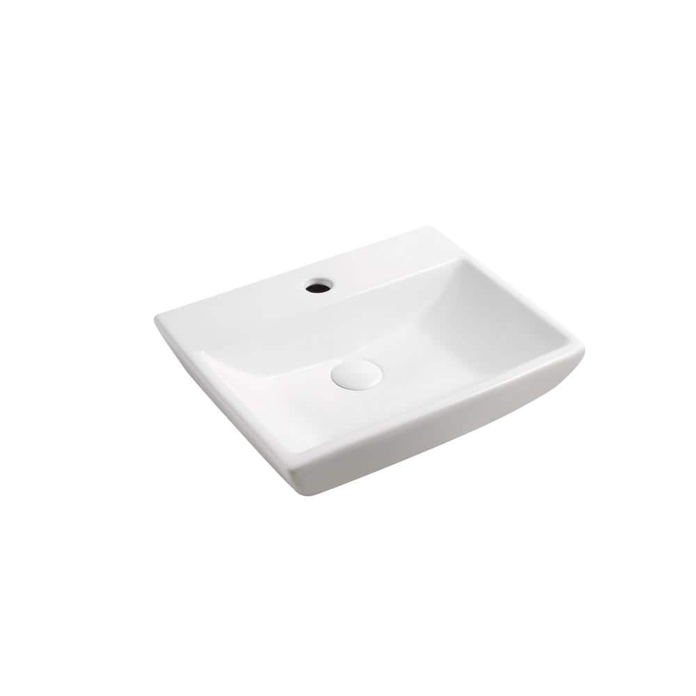 Compact White Ceramic Wall-Mount Rectangular Bathroom Sink