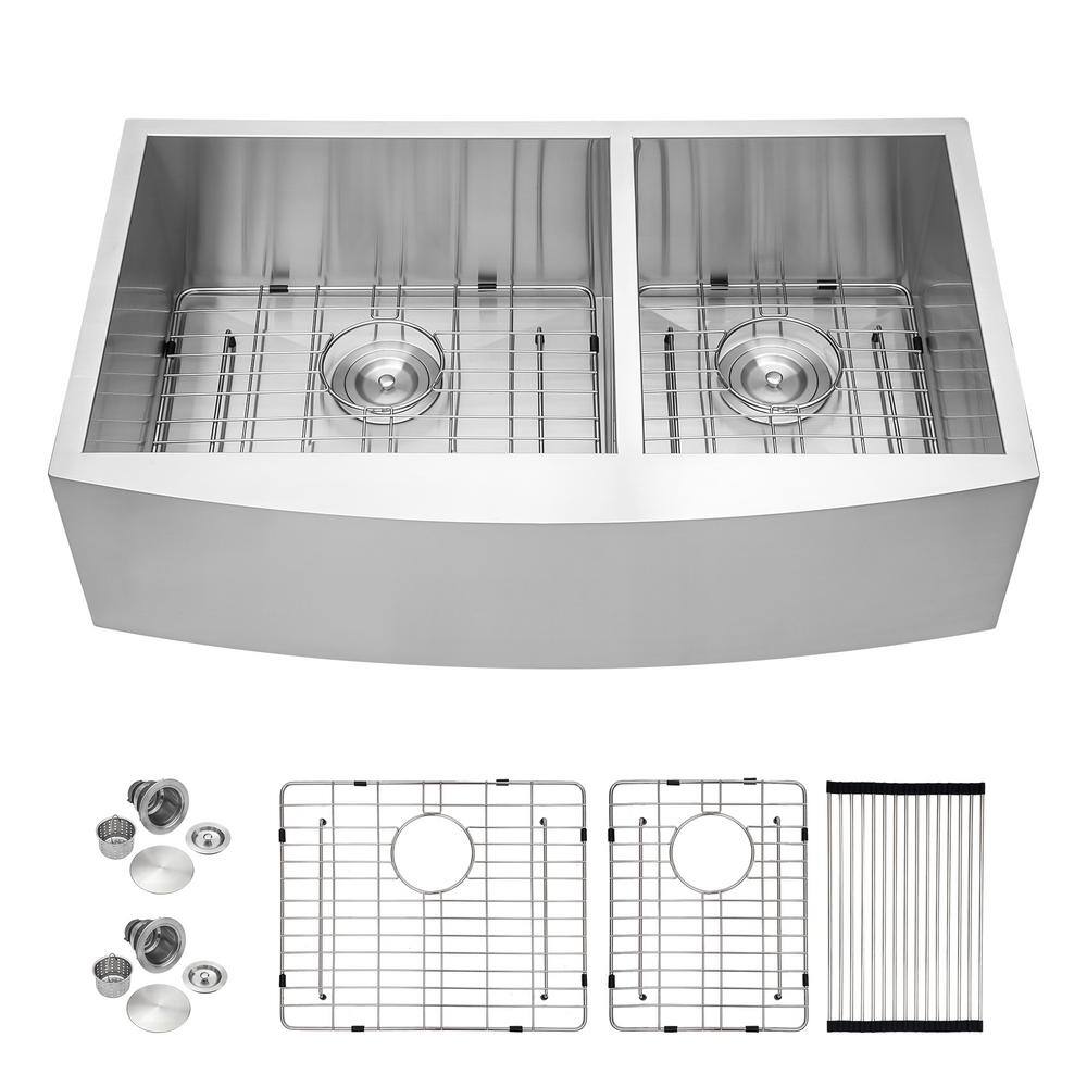 Sarlai 18 Gauge Stainless Steel 33 In. Double Bowl Zero Radius Corner 