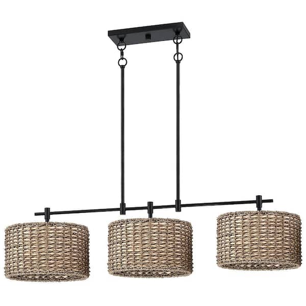 TRUE FINE Elis 3-Light Black Farmhouse Linear Island Chandelier