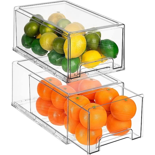 2 Pack Large Clear Plastic Storage Pull Out Fridge Drawer for fridge