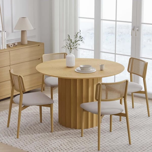 Dovelina 46 in. Natural Oak Wood Color Column Pedestal Round Kitchen Table Dining Table Seats 4