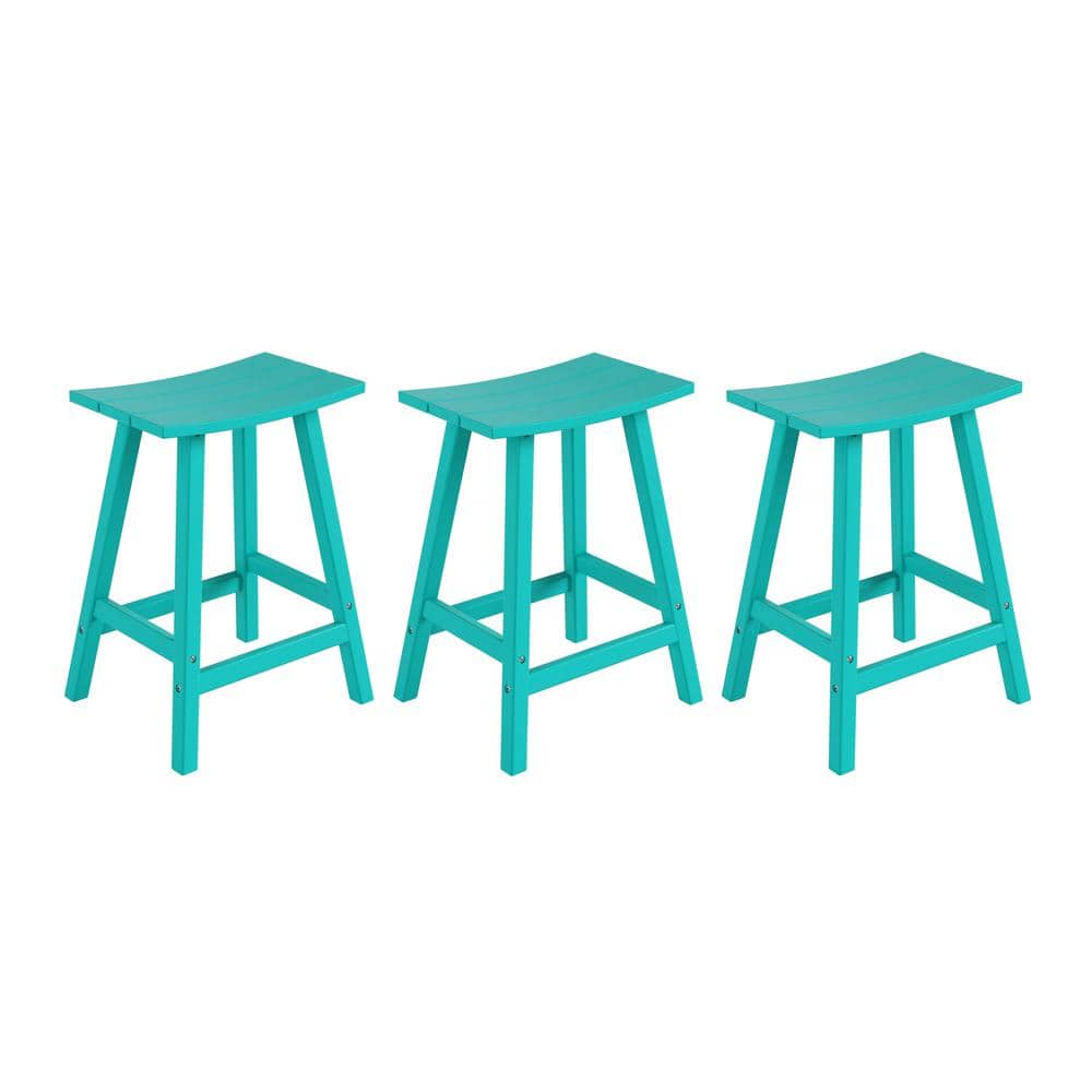 Franklin Turquoise 24 in. Poly HDPE Fade Resistant Outdoor Patio Saddle Seat Counter Height Bar Stool (Set of 3) price history on PriceWatchPro