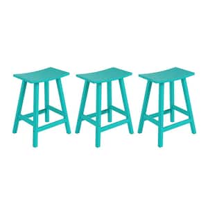Franklin Turquoise 24 in. HDPE Plastic Outdoor Patio Backless Counter Stool (Set of 3)