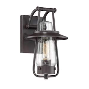 Stonyridge 13 in. Satin Bronze 1-Light Outdoor Line Voltage Wall Sconce with No Bulb Included