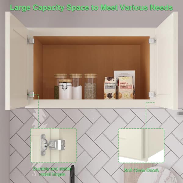 36 in. W x 24 in. D x 18 in. H in Antique White Plywood Ready to Assemble Kitchen Wall Cabinets with 2-Doors