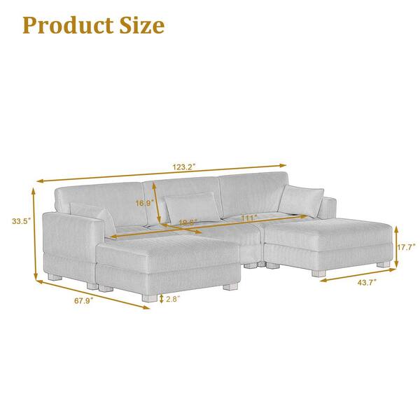 Uixe 123 in. Square Arm 5-Piece Corduroy Upholstered U-Shaped Uixe 123 in. Square Arm 5-Piece Corduroy Upholstered U-Shaped