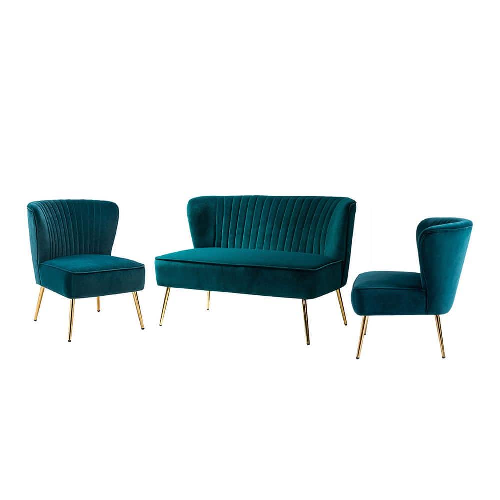 JAYDEN CREATION Carmita 3-Piece Teal Living Room Set SF0140+JM002-S2-TEAL -  The Home Depot