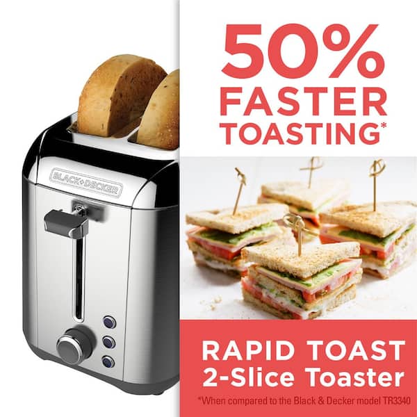 Black & Decker Toaster Stainless Steel 2 Slice Wide Bread Slots