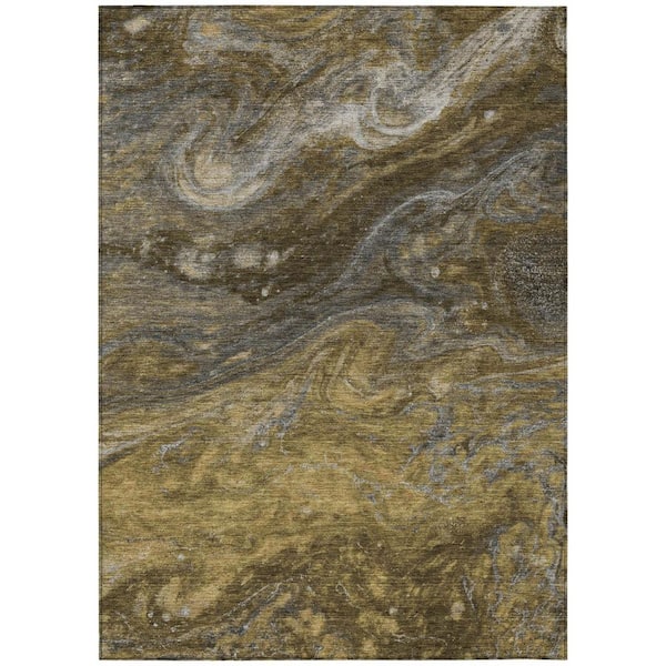 Brown, Taupe, Chocolate 5 ft. x 8 ft. Woven Abstract Polyester Rectangle Indoor / Outdoor Area Rug