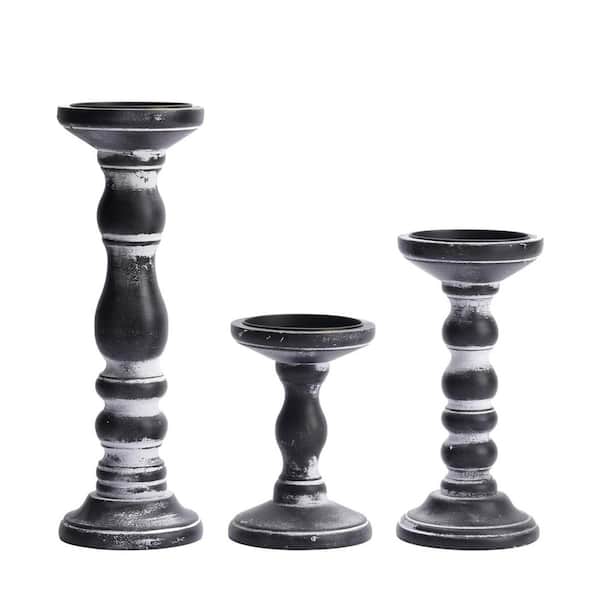 Black Farmhouse Wood Pillar Candle Holders 3-Pack