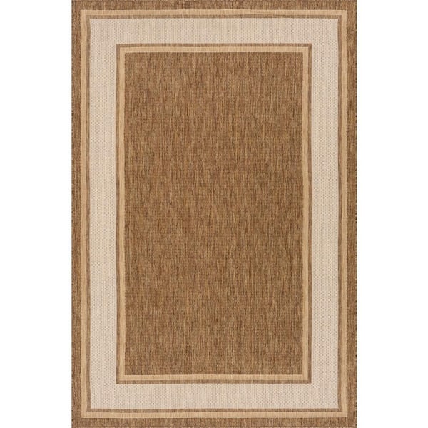 Marienne Bordered Brown 8 ft. x 10 ft. Outdoor Area Rug