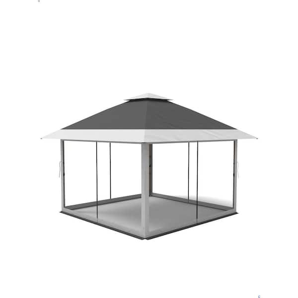 homfan Pop Up Gazebo 12 ft. x 12 ft. Outdoor Canopy Shelter with Mosquito Netting 4-Stanbags Instant Gazebo Tent for Lawn