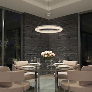 Famous Optical 25-Watt Integrated LED Chrome Modern Hanging Pendant Light Crystal Chandelier for Kitchen Dining Room