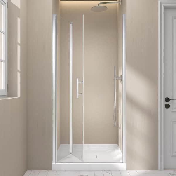 Zeafive 34 to 35-1/2 in. W x 72 in. H Frameless Bifold Shower Door Swing Pivot Small Alcove Shower Door in Chrome Clear Glass