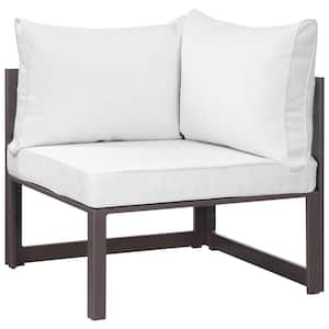 Fortuna Corner Aluminum Outdoor Patio Lounge Chair in Brown with White Cushions