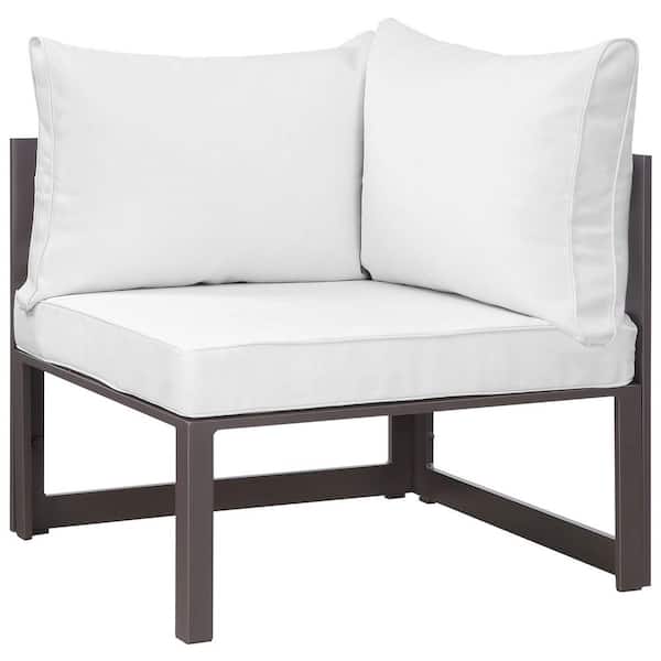 MODWAY Fortuna Corner Aluminum Outdoor Patio Lounge Chair in Brown with White Cushions