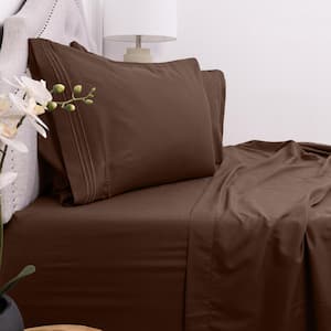 1800-Series 3-Piece Brown Solid Color Microfiber Twin Sheet Set
