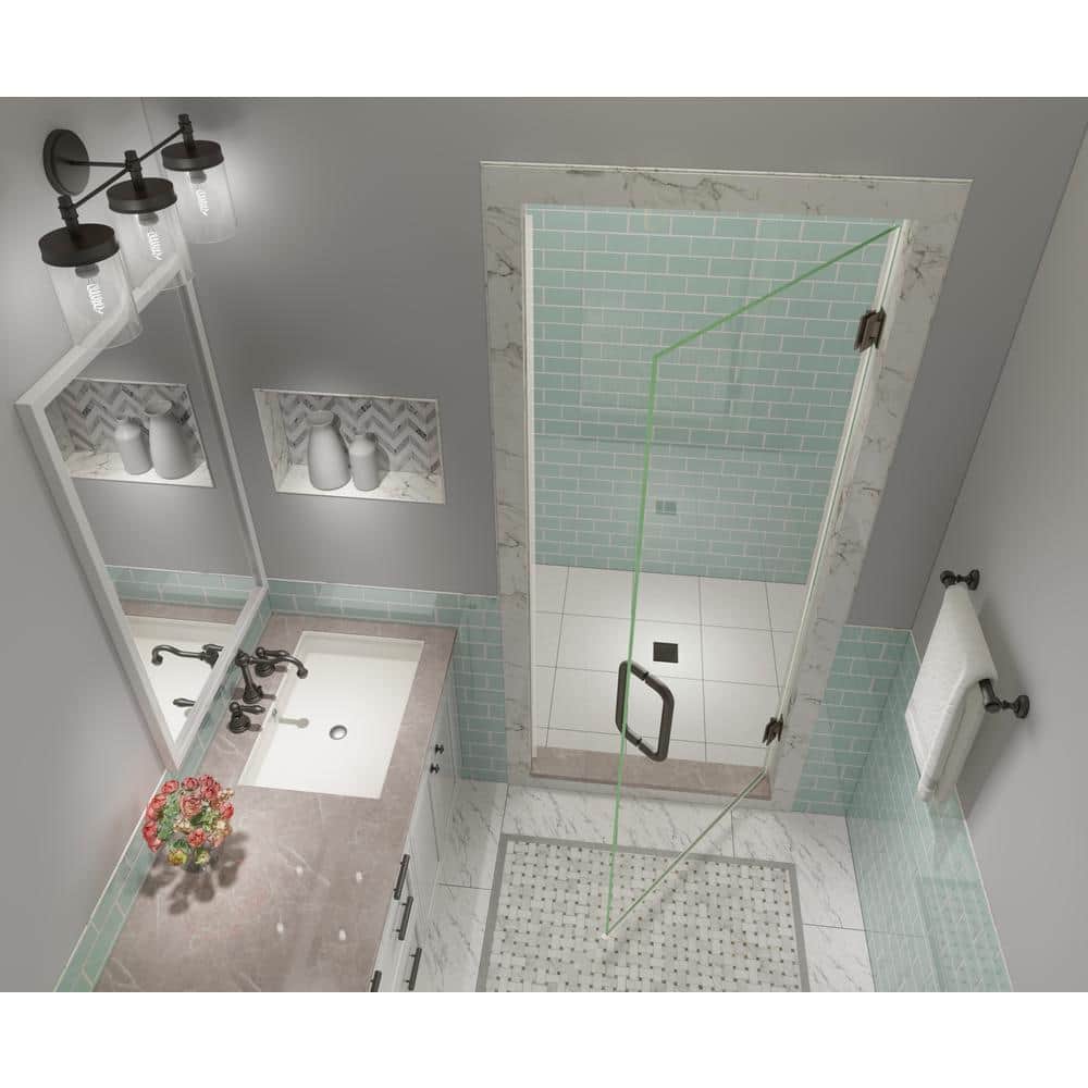 Kinkade XL Bronze Frameless Hinged Shower Door with Clear Glass