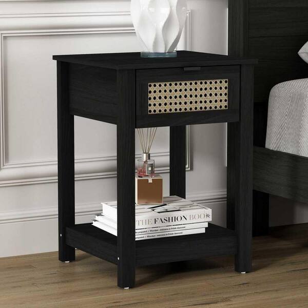 GALANO Louis Philippe 2-Drawer Black Nightstand Sidetable Ultra