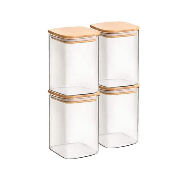 Clear Glass Food Storage Canisters Set 4-Piece Square Pantry Jars with Airtight Lids for Kitchen Organization