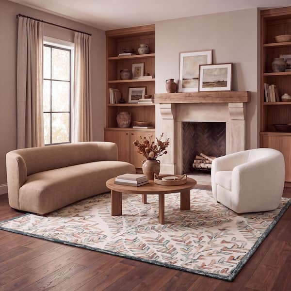 Capri 5 x 5 Ivory/Green Leaf Square Rug