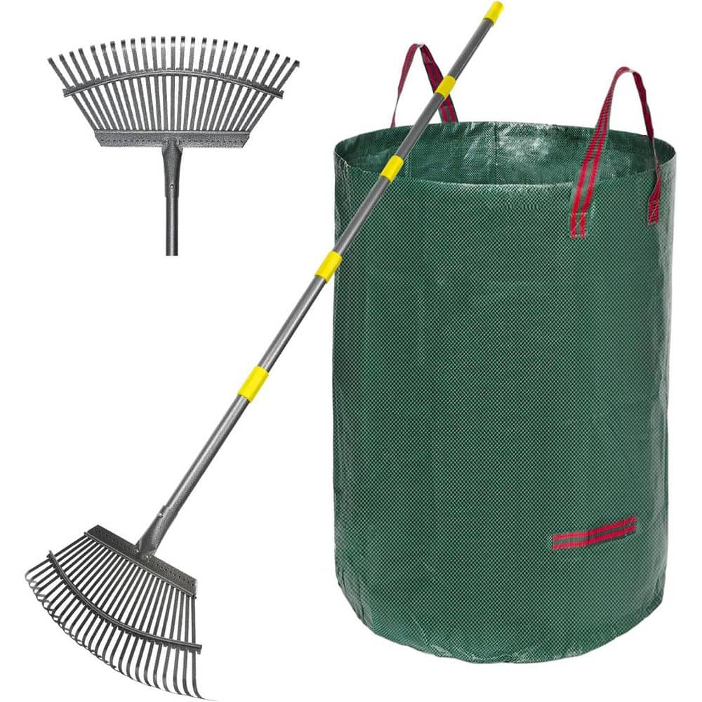 Misopily 36-73 in. Stainless Steel Handle Metal Rake with Adjustable 18 ...