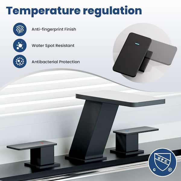 Elite 8 in. Waterfall Widespread 2-Handle Bathroom Faucet 3-Hole Bath Sink Faucet with Pop-Up Drain in Matte Black