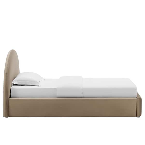 Resort Brown Arched Round Wood Frame Twin Platform Bed With Performance Velvet