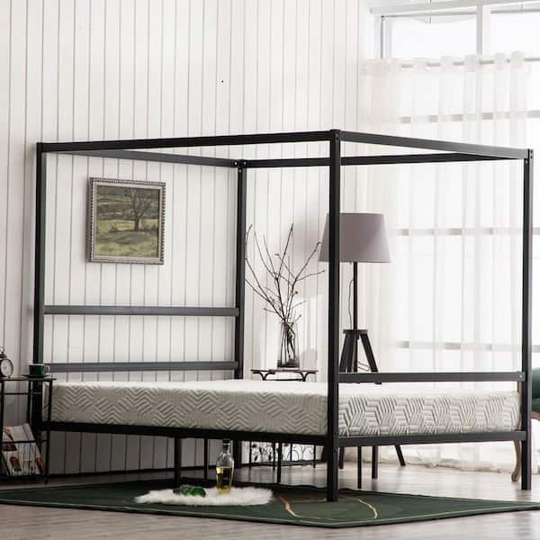 Black Iron Metal Frame King Canopy Bed